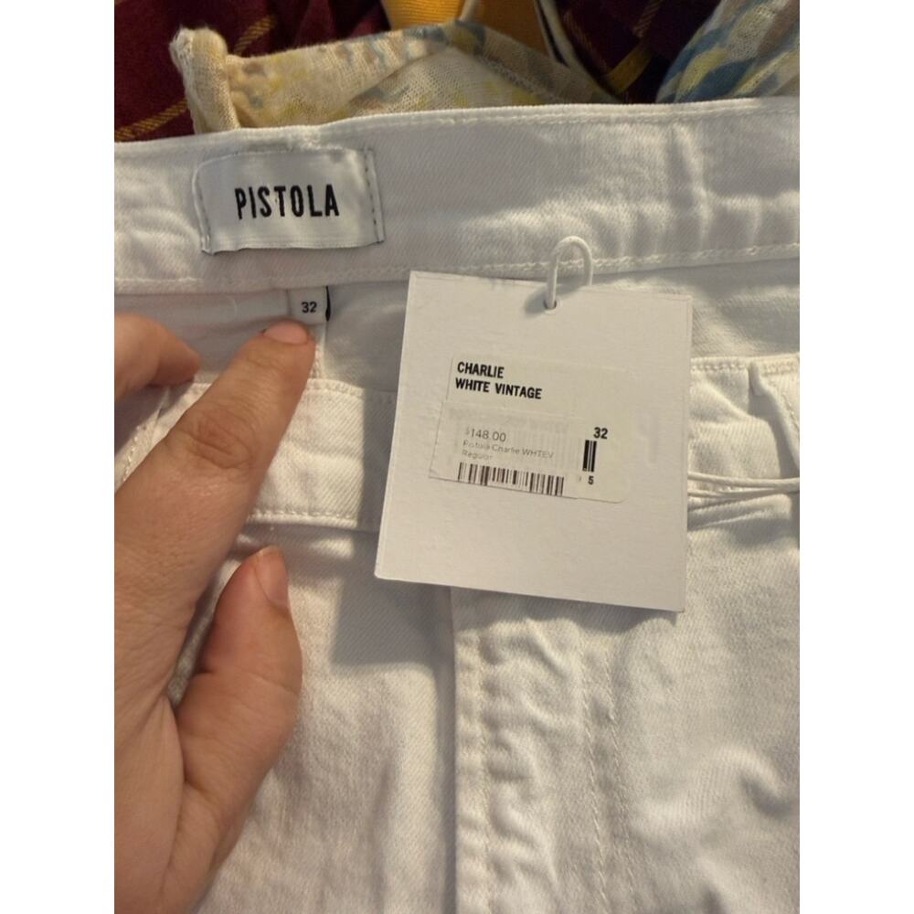 NWT PISTOLA Charlie High Rise Classic Straight raw hem distressed denim jeans 32 - Picture 4 of 8